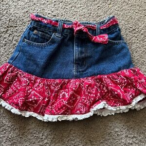 Denim and Red Ruffle Skirt
